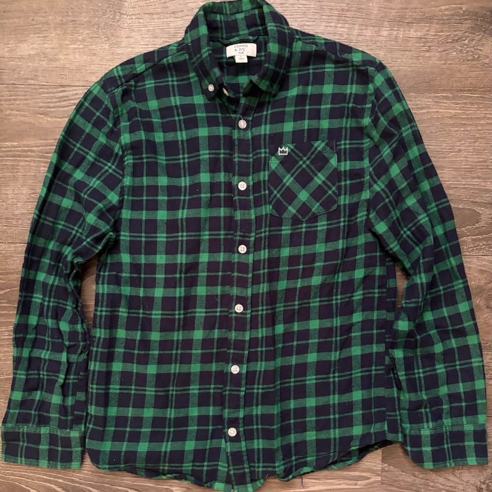Crown & Ivy Navy and Green Checkered Shirt flannel